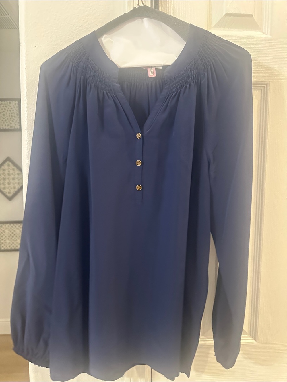 Lilly Pulitzer Navy Long-Sleeve silk Blouse
